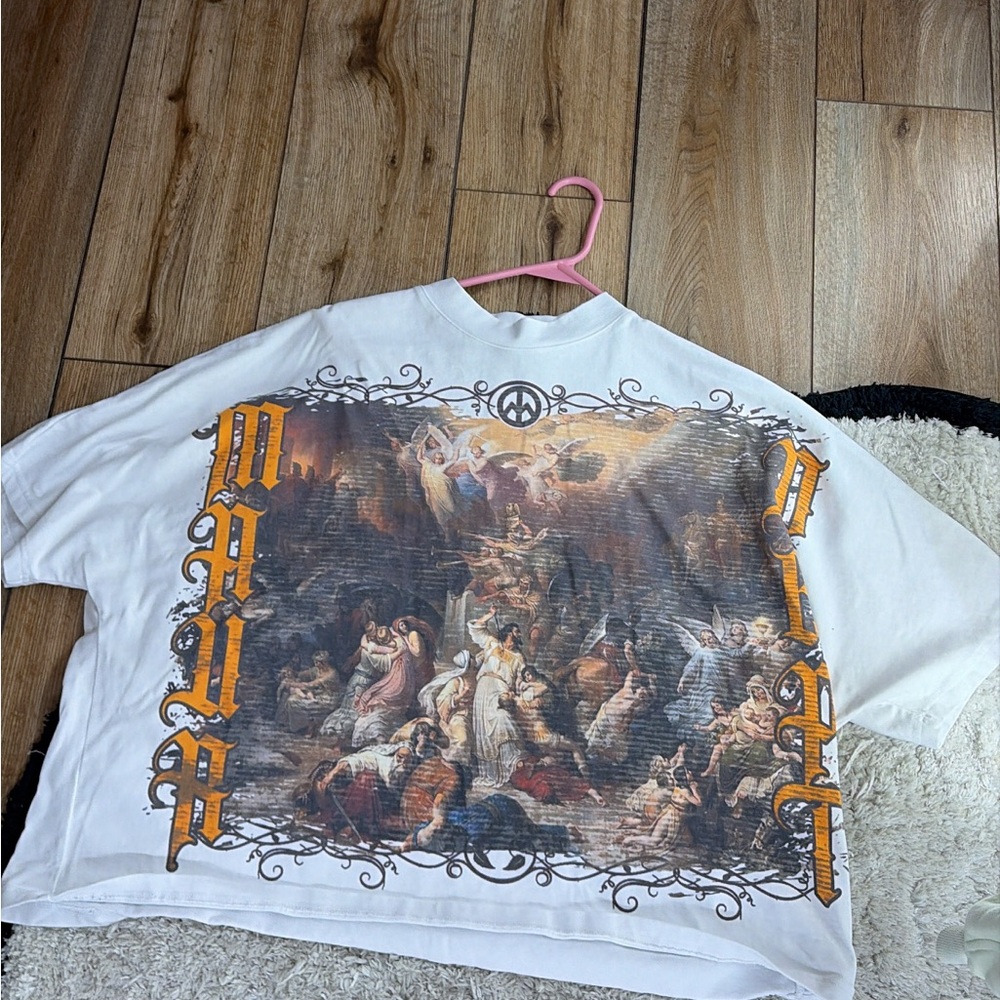 White Graphic Short Sleeve Tee with Orange Lettering